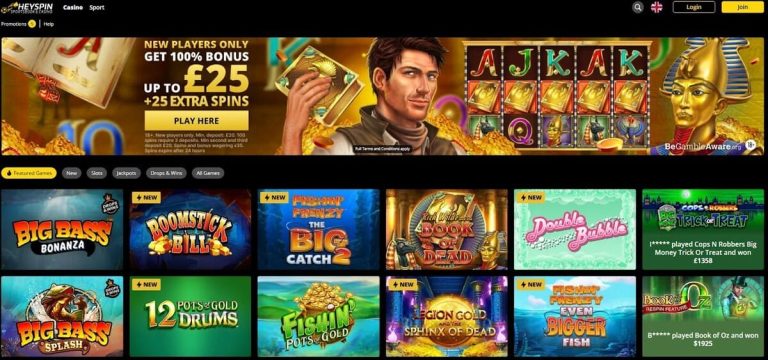 HeySpin Casino page accueil